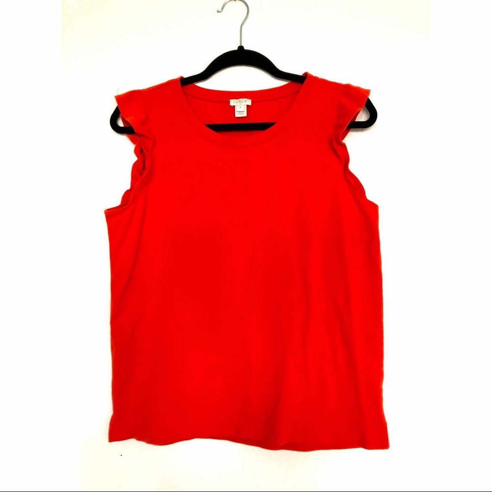 J Crew Red Orange Flutter Sleeve Top
